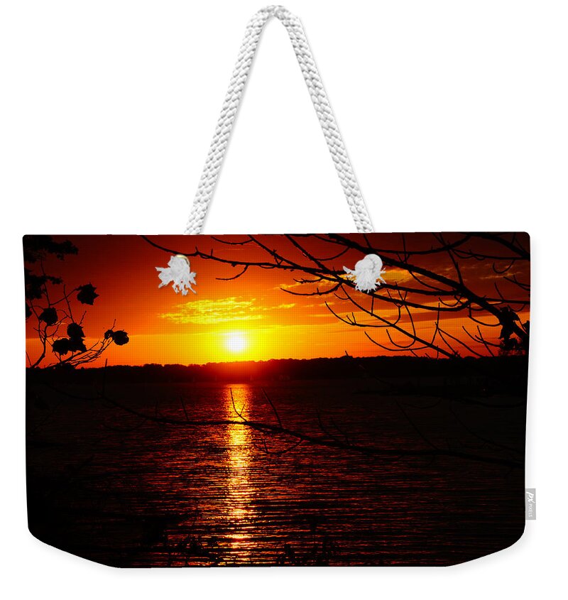 Sunset Weekender Tote Bag featuring the photograph Sunset through the Trees by Mike Murdock