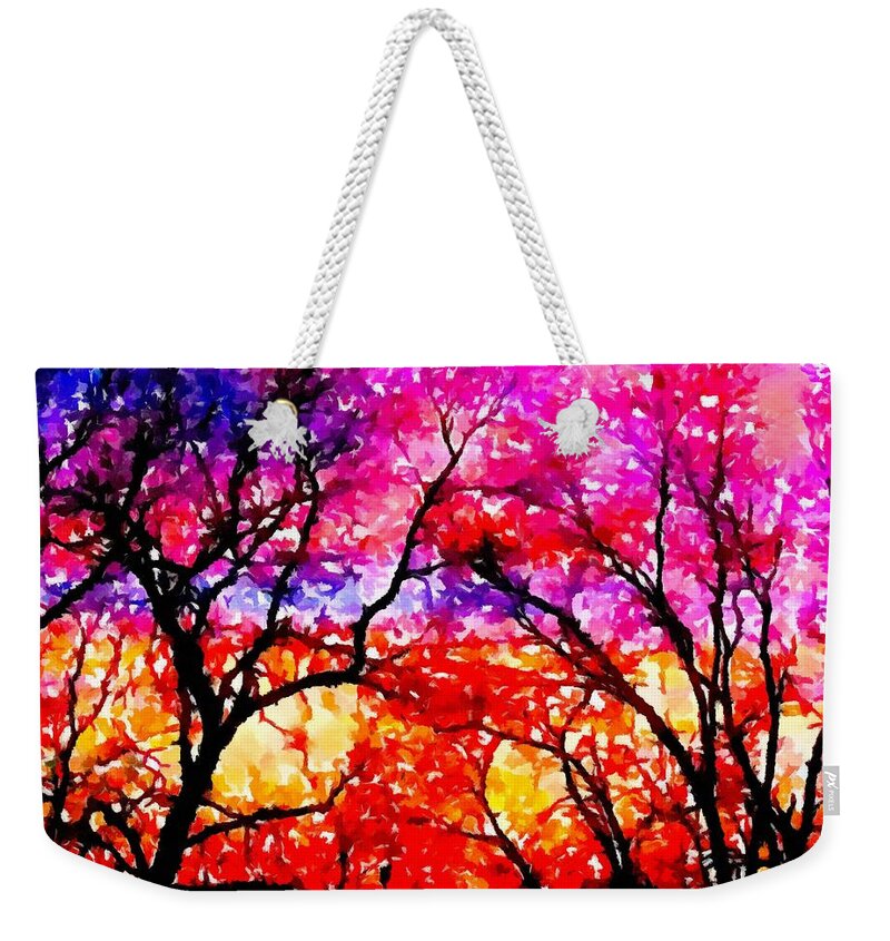 Digital Art Weekender Tote Bag featuring the pyrography Sunset Tree Line by Delynn Addams