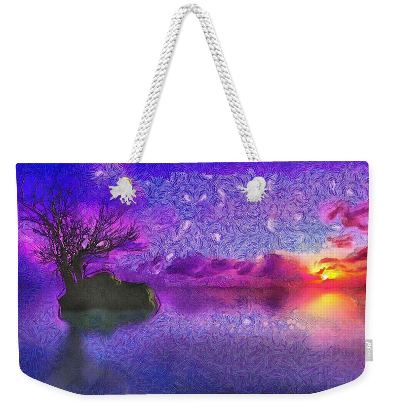 Semi Abstract Weekender Tote Bag featuring the painting Sunset Tribute to Van Gogh by Maciek Froncisz