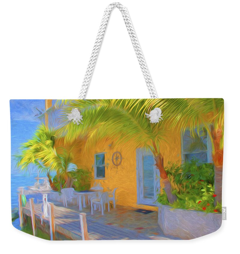 Conch Key Weekender Tote Bag featuring the photograph Sunset Villas Waterfront Apartment by Ginger Wakem