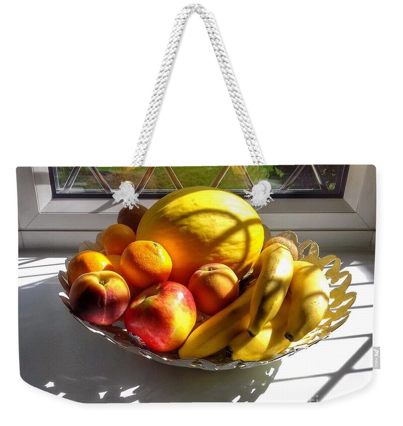 Butterflies Weekender Tote Bag featuring the photograph Sunshine Fruit Still Life by Joan-Violet Stretch