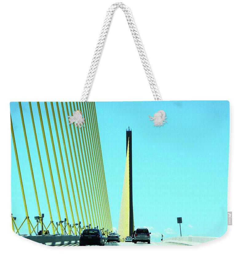 Sunshine Weekender Tote Bag featuring the photograph Sunshine Skyway Bridge Tampa Bay by Marilyn Hunt