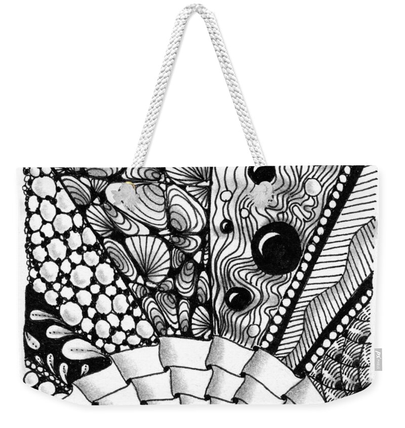 Zentangle Weekender Tote Bag featuring the drawing Sunsplosion by Jan Steinle