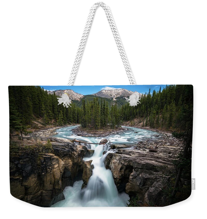Alberta Weekender Tote Bag featuring the photograph Sunwapta Falls in Jasper National Park by James Udall