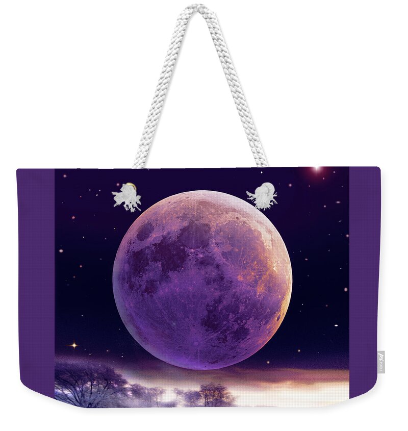 Cold Moon Weekender Tote Bag featuring the digital art Super Cold Moon over December by Robin Moline