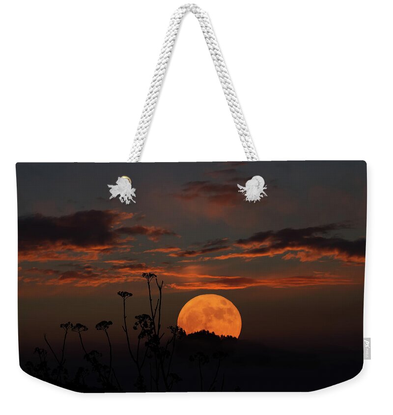 Moon Weekender Tote Bag featuring the photograph Super Moon and Silhouettes by John Haldane