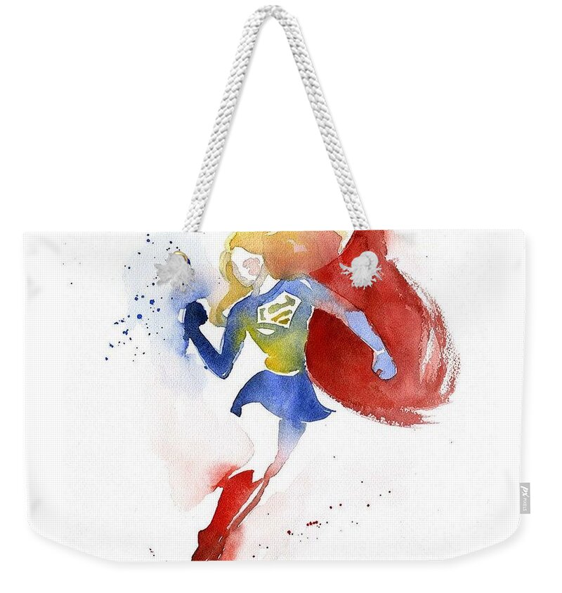 Hero Weekender Tote Bag featuring the painting Supergirl by Blue Mess Store
