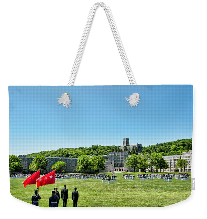 West Point Weekender Tote Bag featuring the photograph Superintendent's Review Wide Angle by Dan McManus