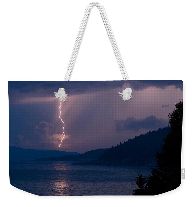 Lake Superior Weekender Tote Bag featuring the photograph Superior Lightning   by Doug Gibbons