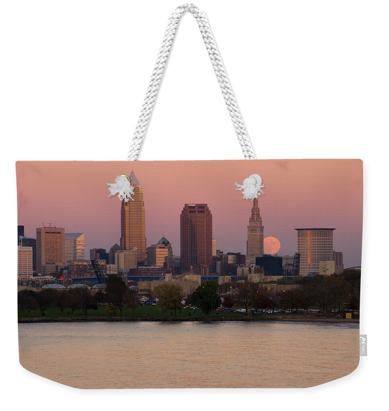 Super Moon Weekender Tote Bag featuring the photograph SuperMoon Over Cleveland by Ann Bridges