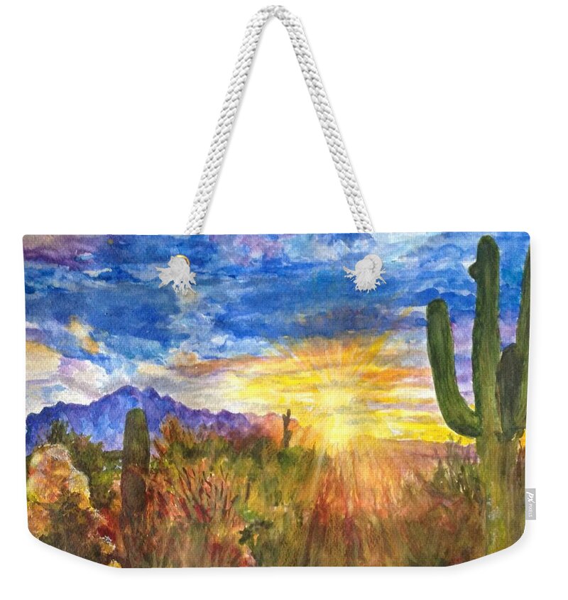 Superstition Weekender Tote Bag featuring the painting Superstition Sunset by Cheryl Wallace