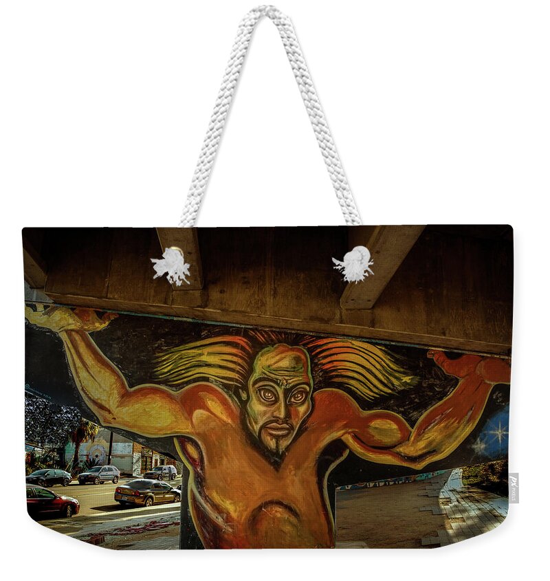 Chicano Park Weekender Tote Bag featuring the photograph Supporting the Offramp by Tim Bryan