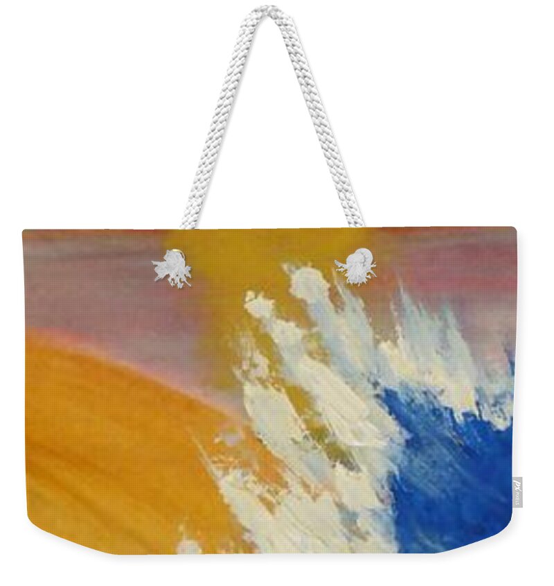 Landscape Weekender Tote Bag featuring the painting Surf at Sunset by Sharon Williams Eng