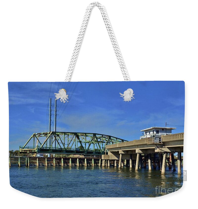 Water Way Weekender Tote Bag featuring the photograph Surf City Bridge - 2 by Bob Sample