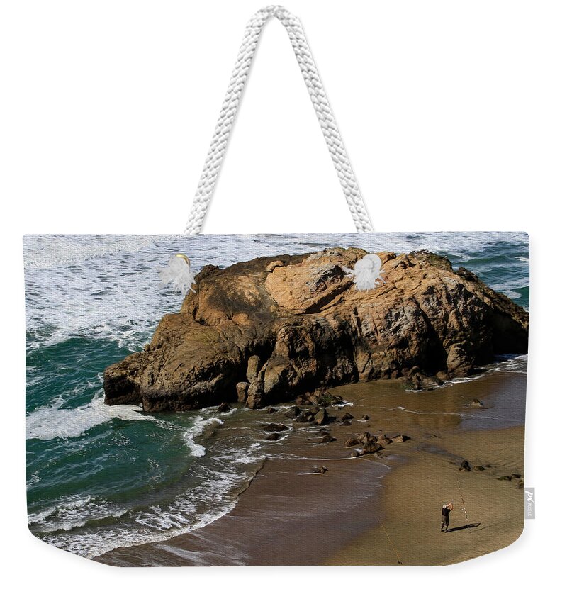 Bonnie Follett Weekender Tote Bag featuring the photograph Surf Fishing at Ocean Beach by Bonnie Follett