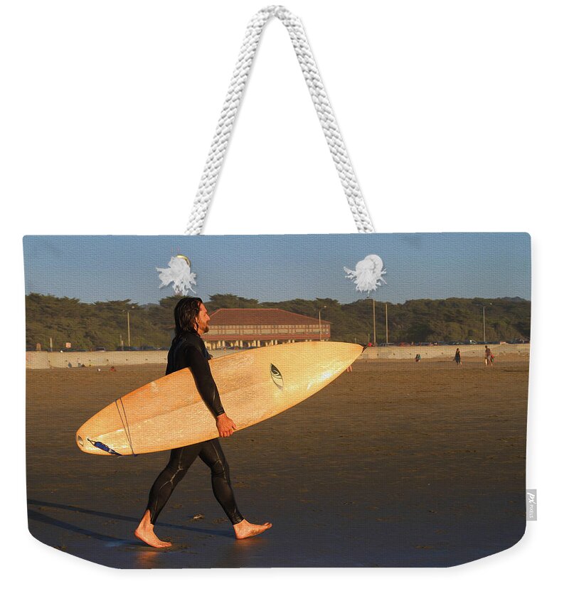 Bonnie Follett Weekender Tote Bag featuring the photograph Surfer at Ocean Beach by Bonnie Follett
