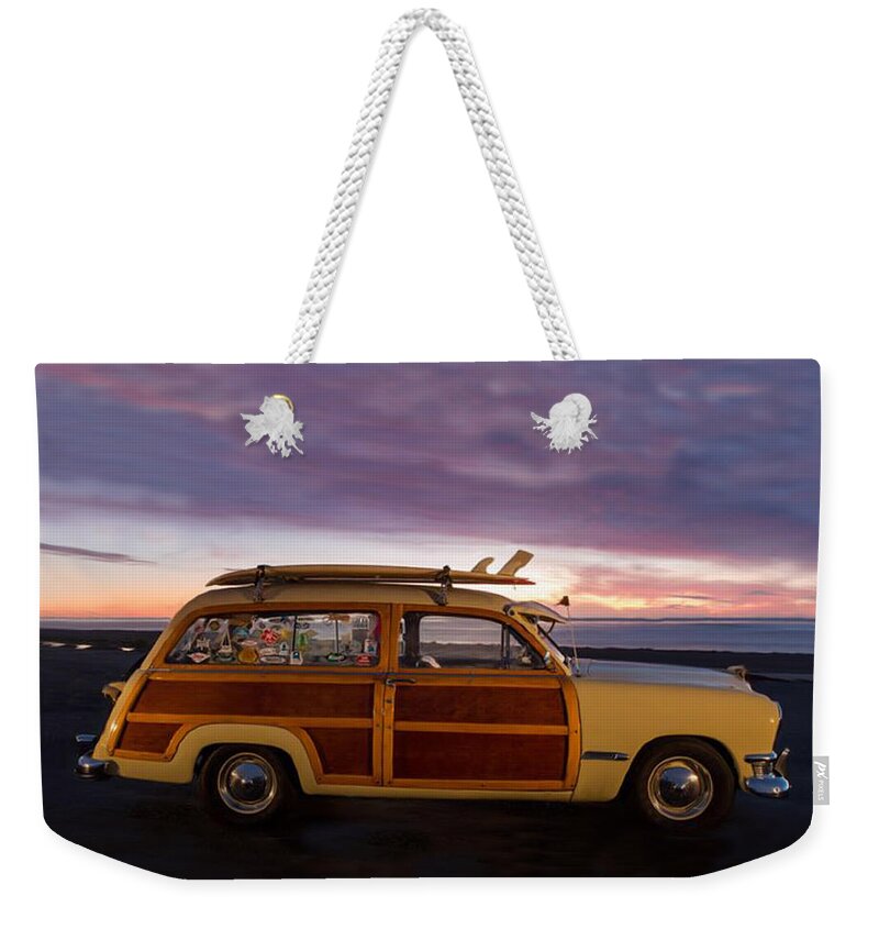 Christmas Surfing Woodie Stationwagon Weekender Tote Bag featuring the photograph Surfing Woodie Stationwagon by Sandi OReilly