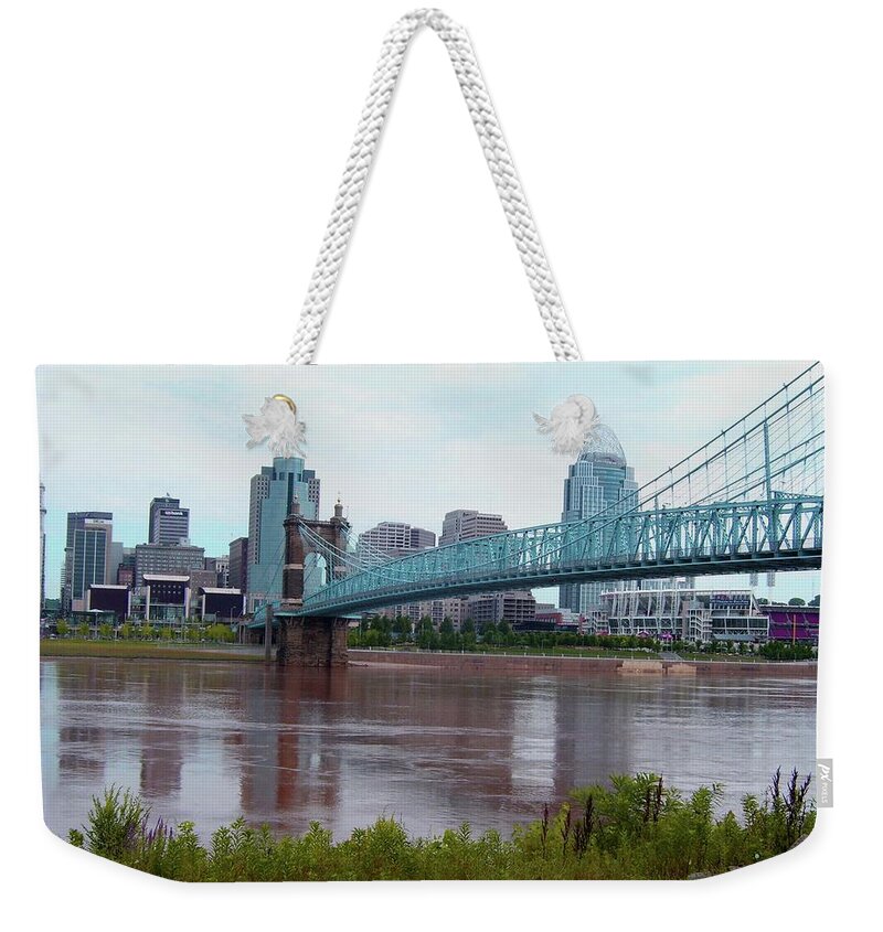 Roebling Weekender Tote Bag featuring the photograph Suspended Reflections by Melinda Dare Benfield