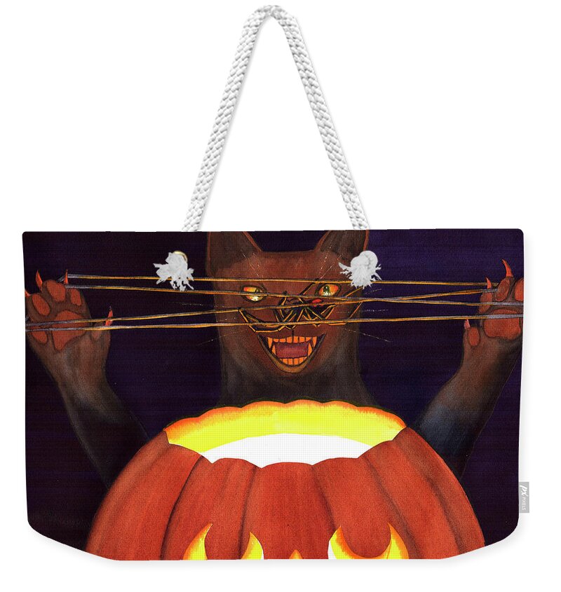 Cat Weekender Tote Bag featuring the painting Suspense by Catherine G McElroy
