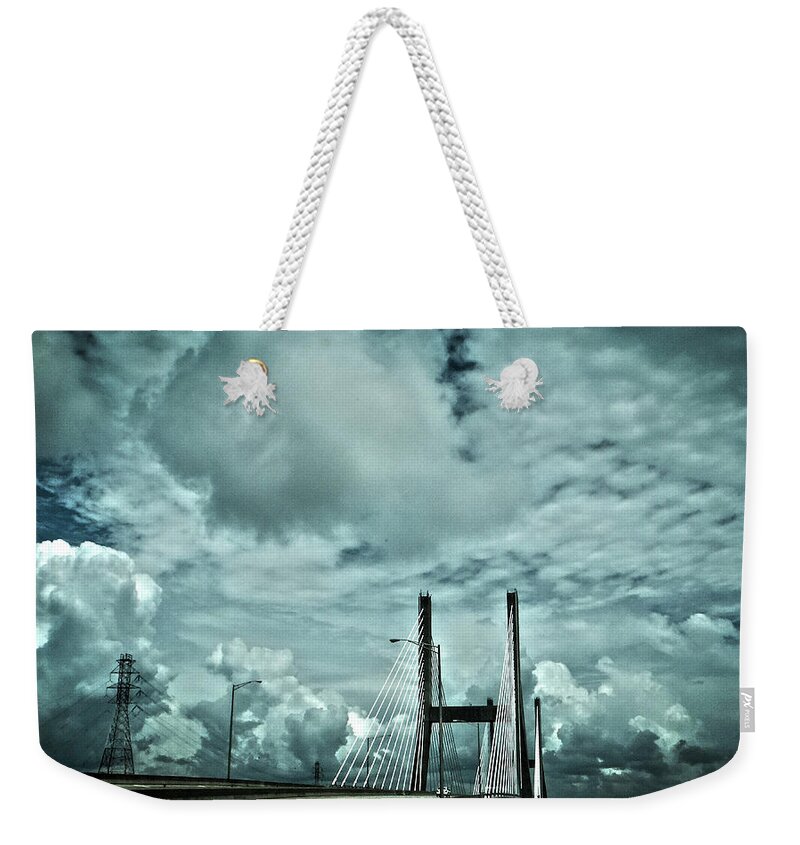 Bridge Weekender Tote Bag featuring the photograph Suspension in Mobile by Judy Hall-Folde