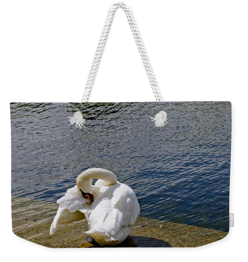 British Birds Weekender Tote Bag featuring the photograph Swan business. Two. by Elena Perelman