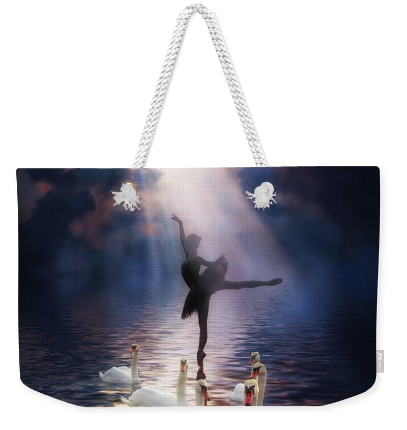 Swan Lake Weekender Tote Bag featuring the digital art Swan Lake by Lilia D