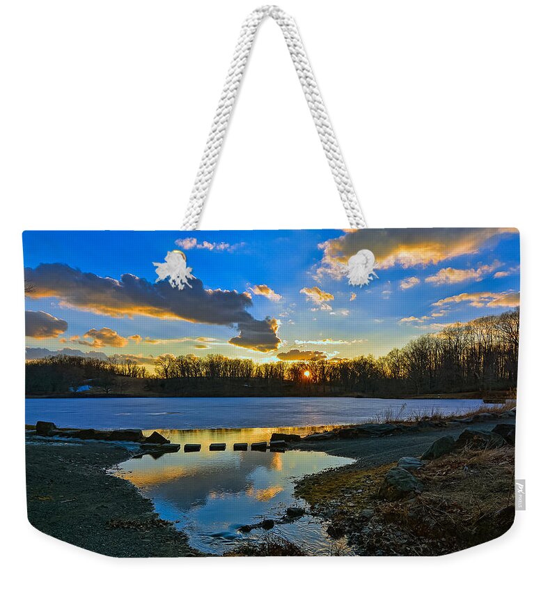 'swan Lake Weekender Tote Bag featuring the photograph Swan Lake Sunset by Jeffrey Friedkin