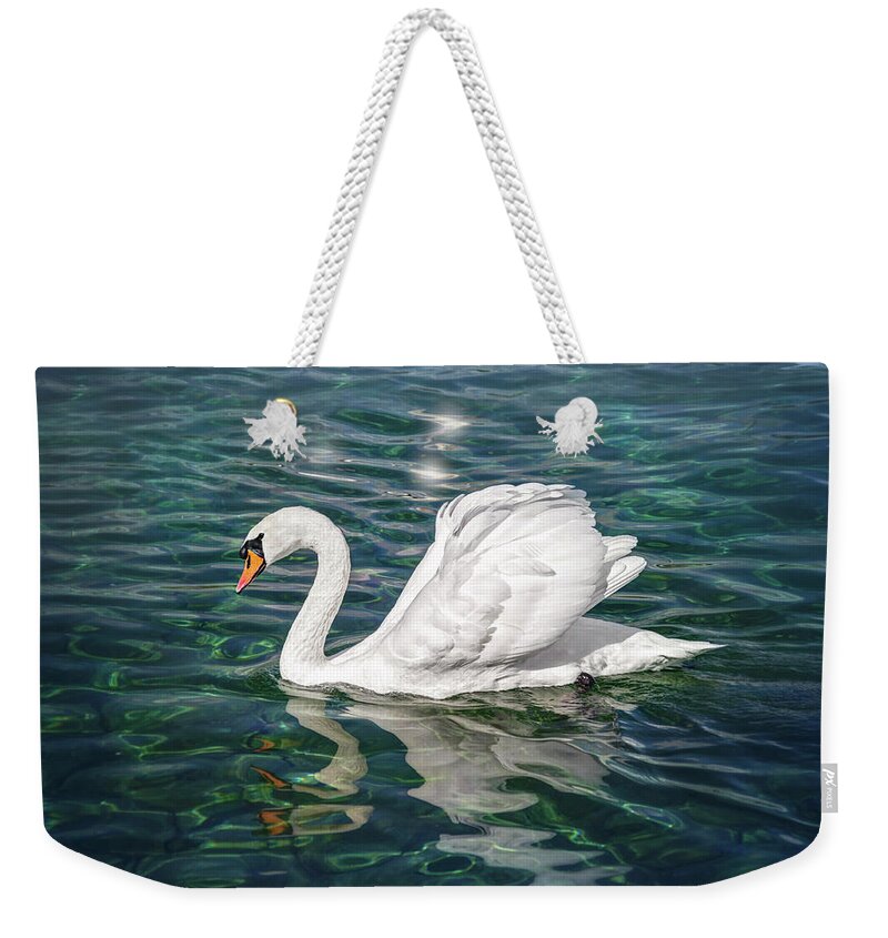 Swan Weekender Tote Bag featuring the photograph Swan on Lake Geneva Switzerland by Carol Japp