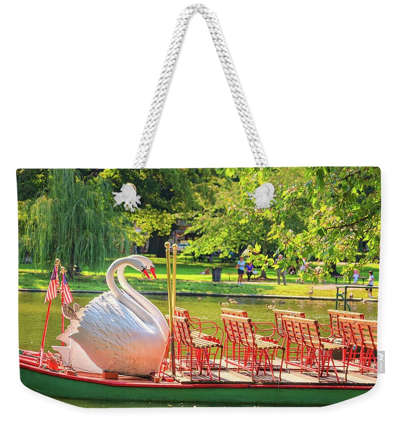 Boston Weekender Tote Bag featuring the photograph Swanboat Summer by Sylvia J Zarco