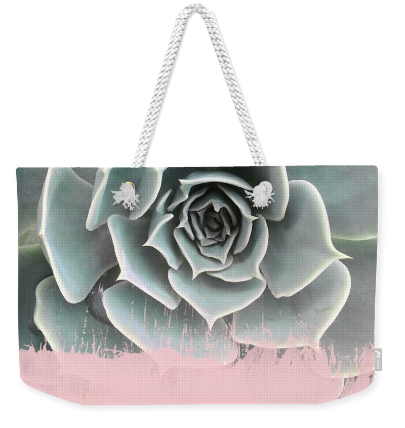 Pink Weekender Tote Bag featuring the mixed media Sweet Pink Paint on Succulent by Emanuela Carratoni