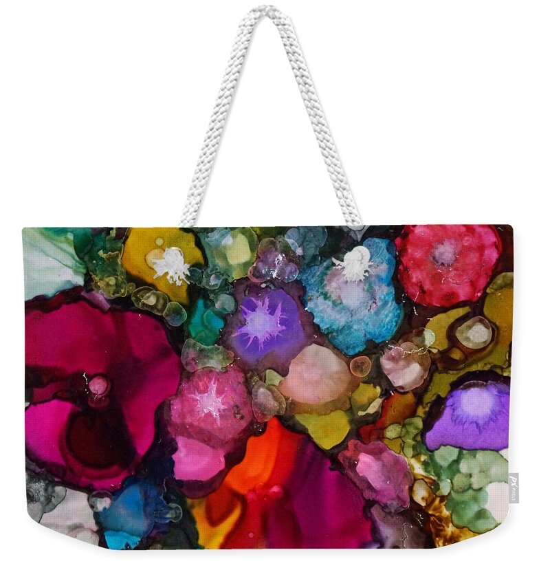 Alcohol Inks Weekender Tote Bag featuring the painting Sweet Sensation Bouquet by Jo Smoley