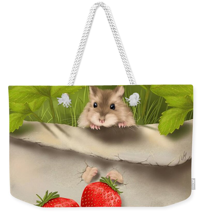 Strawberry Weekender Tote Bag featuring the painting Sweet surprise by Veronica Minozzi