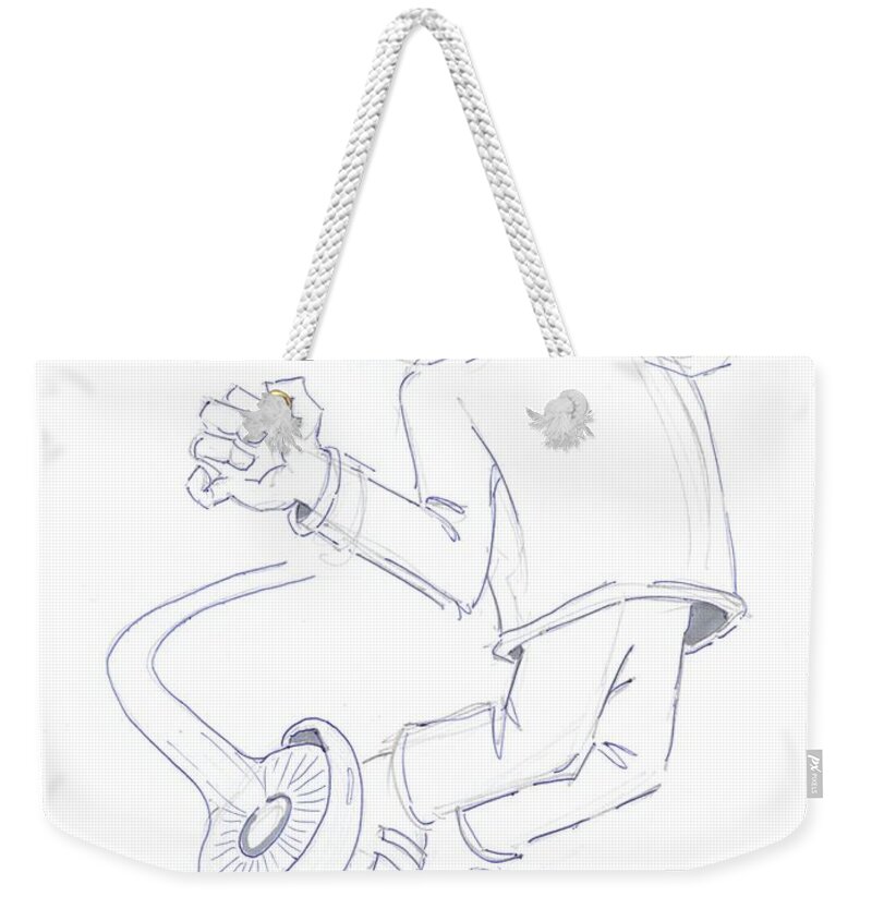 Swegway Weekender Tote Bag featuring the drawing Swegway Hoverboard Geezer Cartoon by Mike Jory