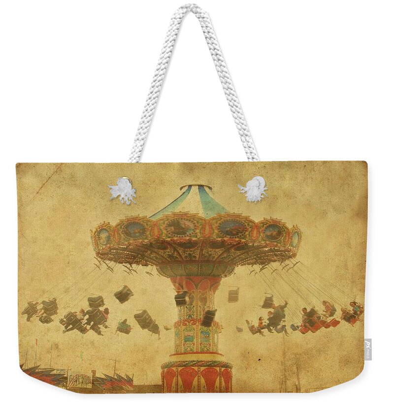 Jersey Shore Weekender Tote Bag featuring the photograph Swing Chair Ride At Jenkinsons Boardwalk - Jersey Shore by Angie Tirado