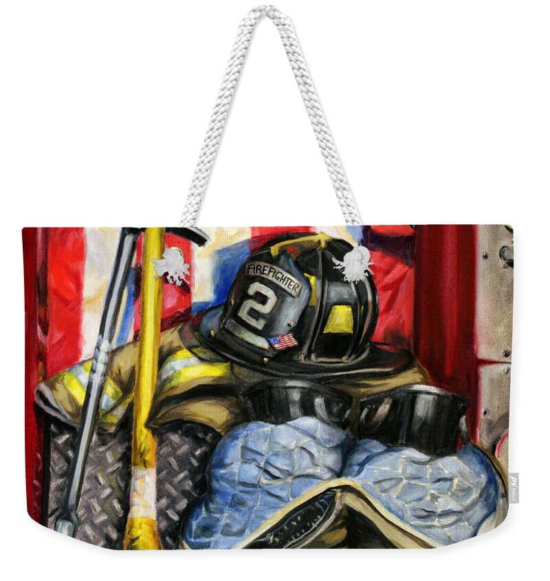 Firefighting Weekender Tote Bag featuring the painting Symbols Of Heroism by Paul Walsh