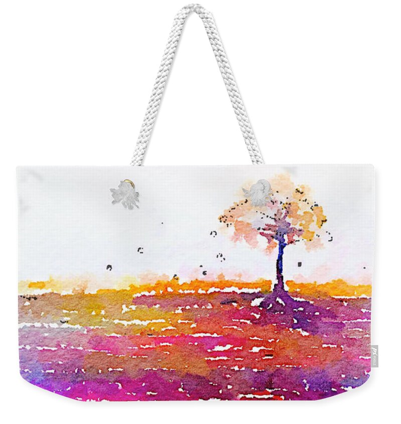 Landscape Weekender Tote Bag featuring the painting Symphony in Magenta by Vanessa Katz