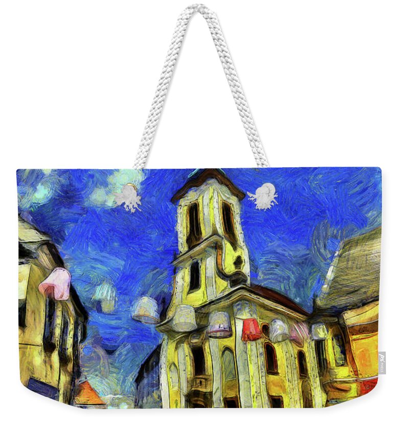 Impressionist Weekender Tote Bag featuring the mixed media Szentendre Town Budapest Van Gogh by David Pyatt