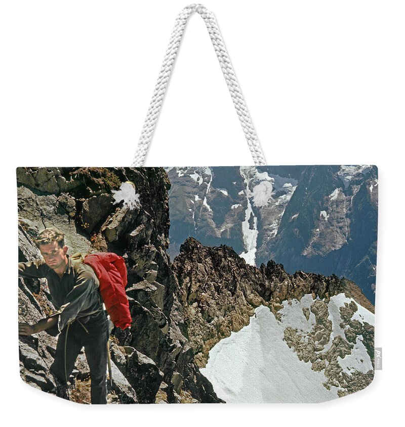 T04403 Weekender Tote Bag featuring the photograph T-04403 Walt Buck Sellers on First Ascent of Mt. Torment by Ed Cooper Photography