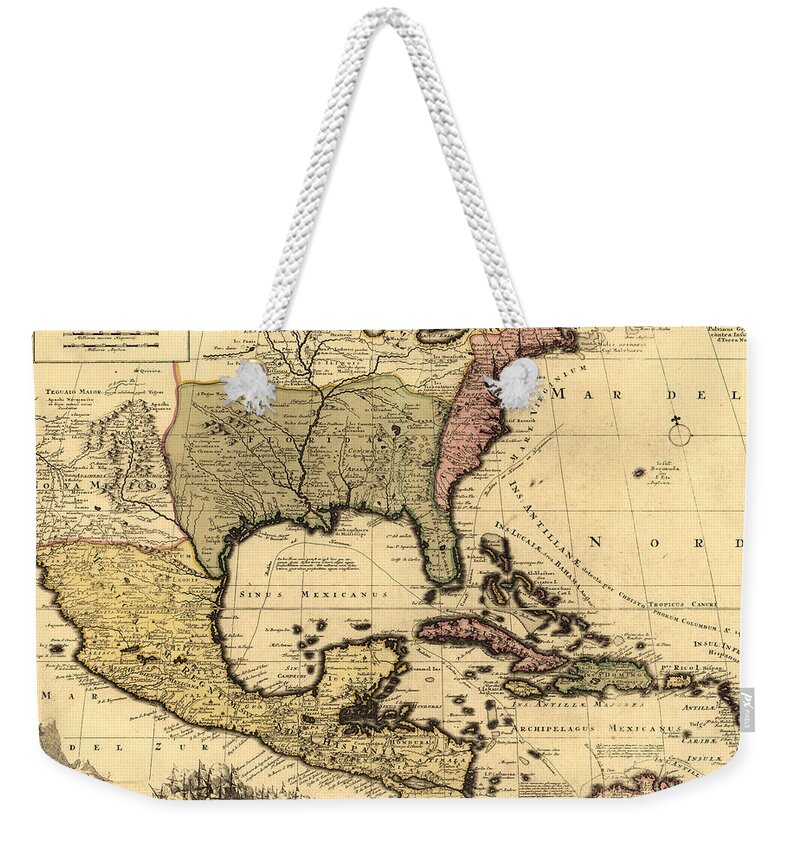 Texas Weekender Tote Bag featuring the digital art Tabula Mexicae et Floridae 1710 by Texas Map Store