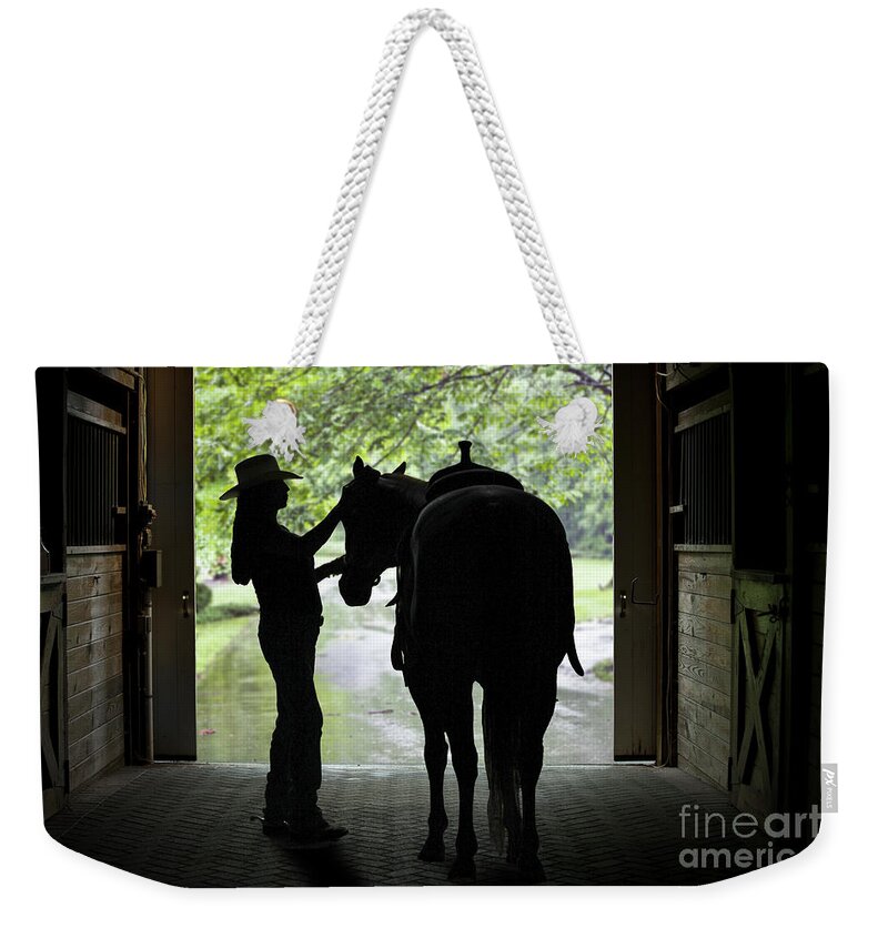 Horse Weekender Tote Bag featuring the photograph Tackin' Up by Nicki McManus