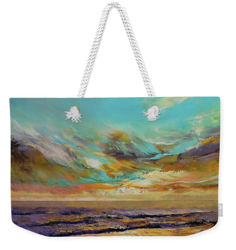 Abstract Weekender Tote Bag featuring the painting Tahiti Sunset by Michael Creese
