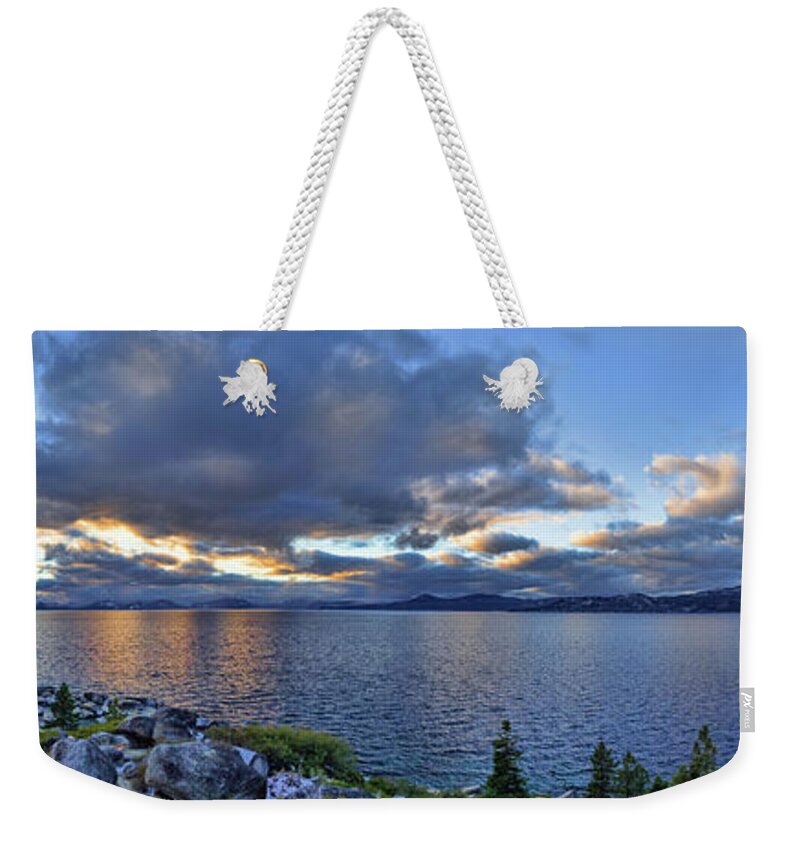 Lake Weekender Tote Bag featuring the photograph Tahoe Sunset Panorama by Martin Gollery