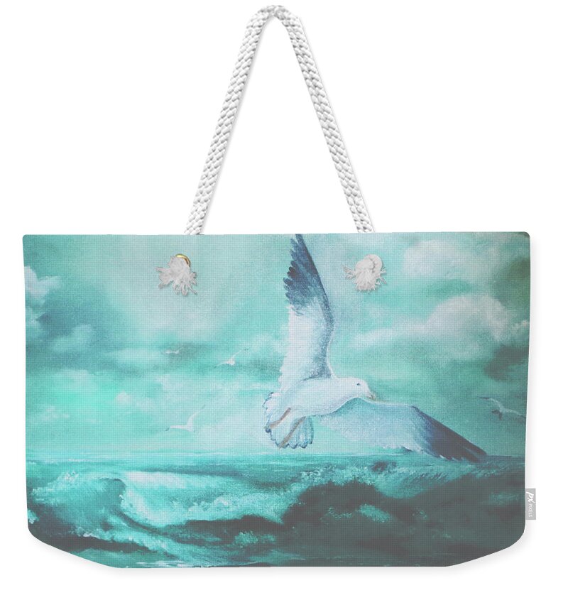 Seagulls Weekender Tote Bag featuring the painting Take Flight by Al Payne