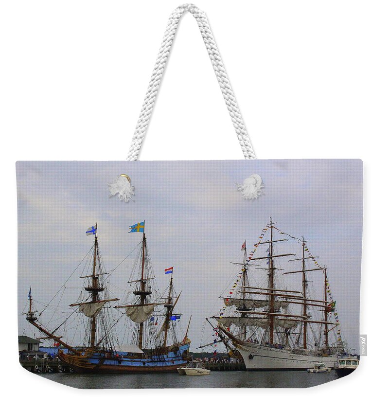 Historic Weekender Tote Bag featuring the photograph Historic Tall Ships Hermione and Sagres by Dora Sofia Caputo