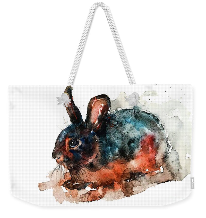 Bunny Weekender Tote Bag featuring the painting Tan Rabbit by Zaira Dzhaubaeva