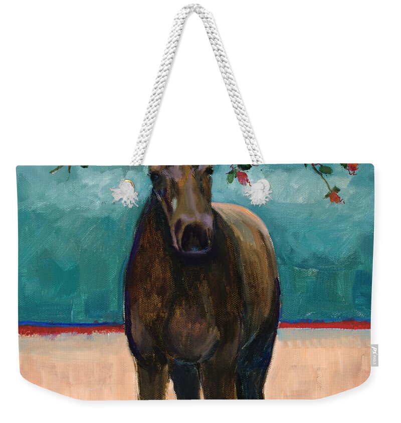 Moose Weekender Tote Bag featuring the painting Tangled up in Love by Billie Colson