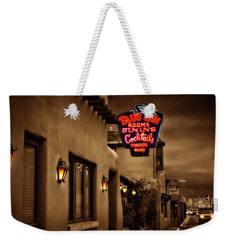 Taos Weekender Tote Bag featuring the photograph Taos Inn Sepia by Diana Powell