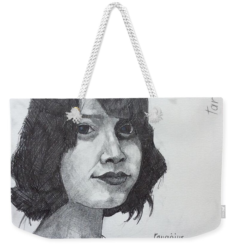 Tara Weekender Tote Bag featuring the drawing Tara by Ray Agius