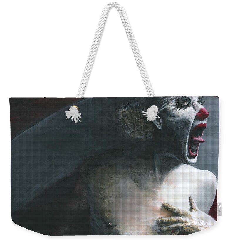 Clown Weekender Tote Bag featuring the painting Target Practice by Matthew Mezo