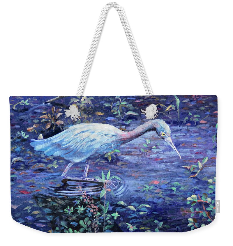 Blue Heron Weekender Tote Bag featuring the painting Targeted ad Impetum by David Bader